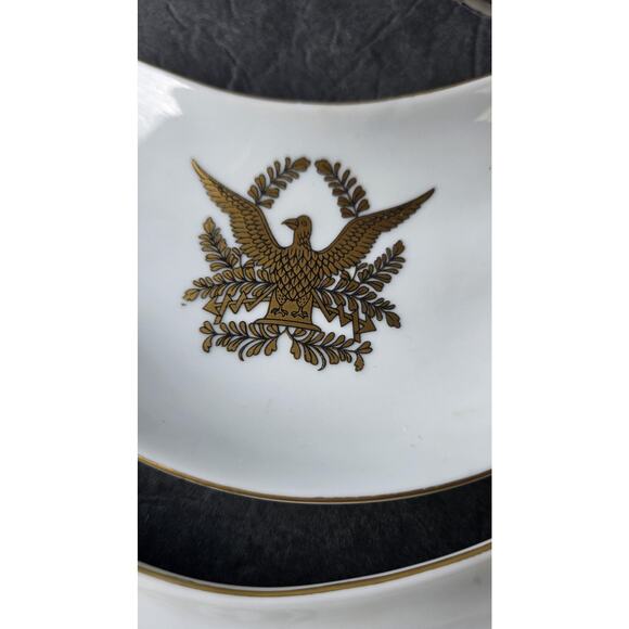 Vintage Crescent Bone Dishes White Porcelain Gold Eagle Federal Style Pair - Picture 2 of 5